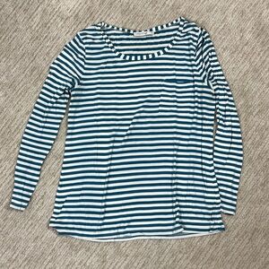 Summer & Sage Striped Long Sleeve Tee Women’s XL Green White Modal Oversized